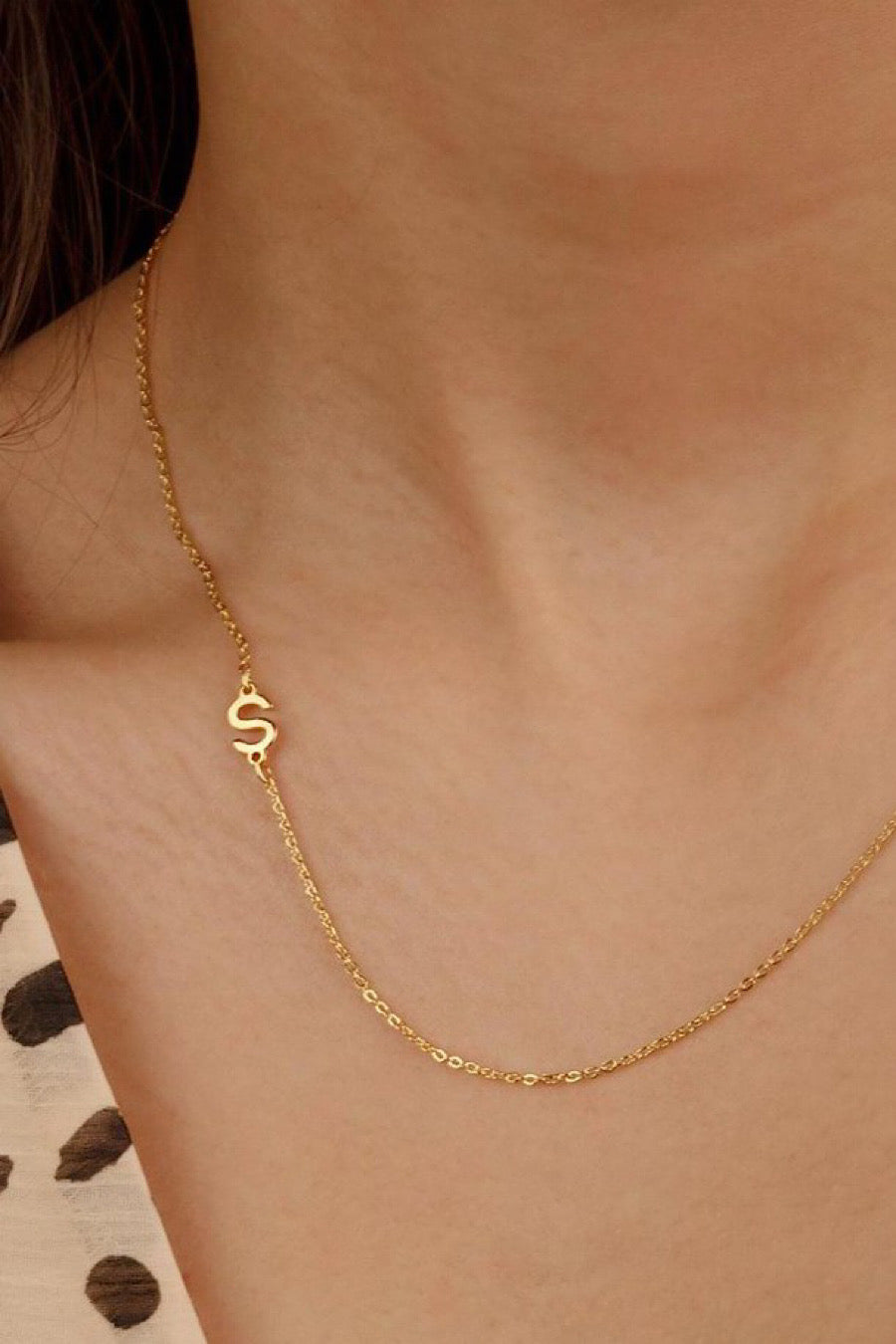 Sideway Dainty Initial Necklace Gold