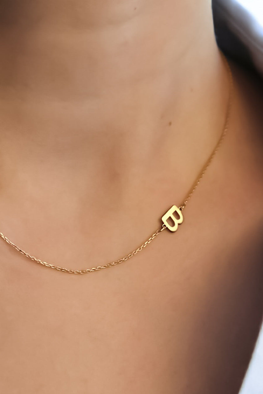 Sideway Dainty Initial Necklace Gold