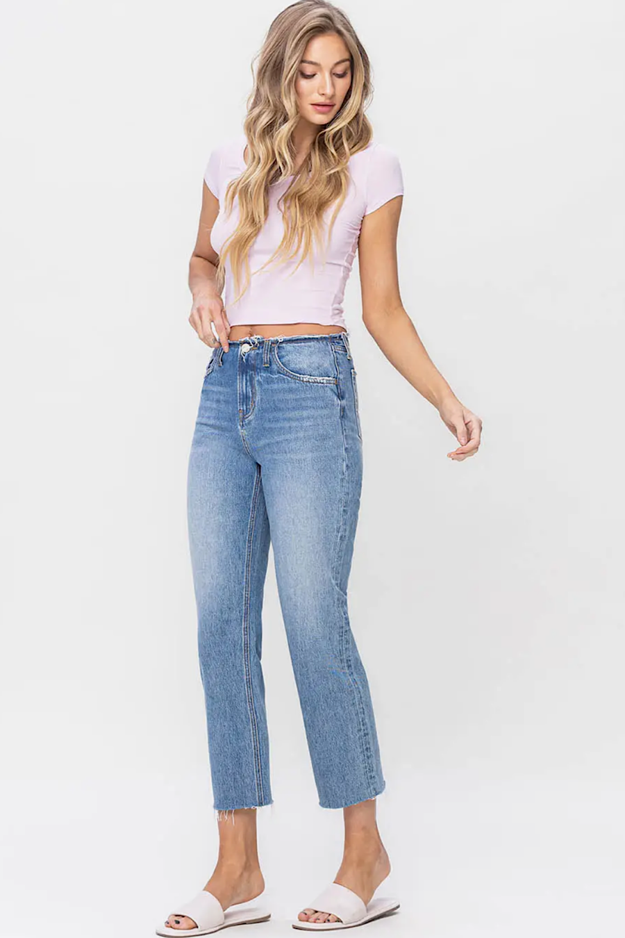 Bandless High Rise Straight Jeans