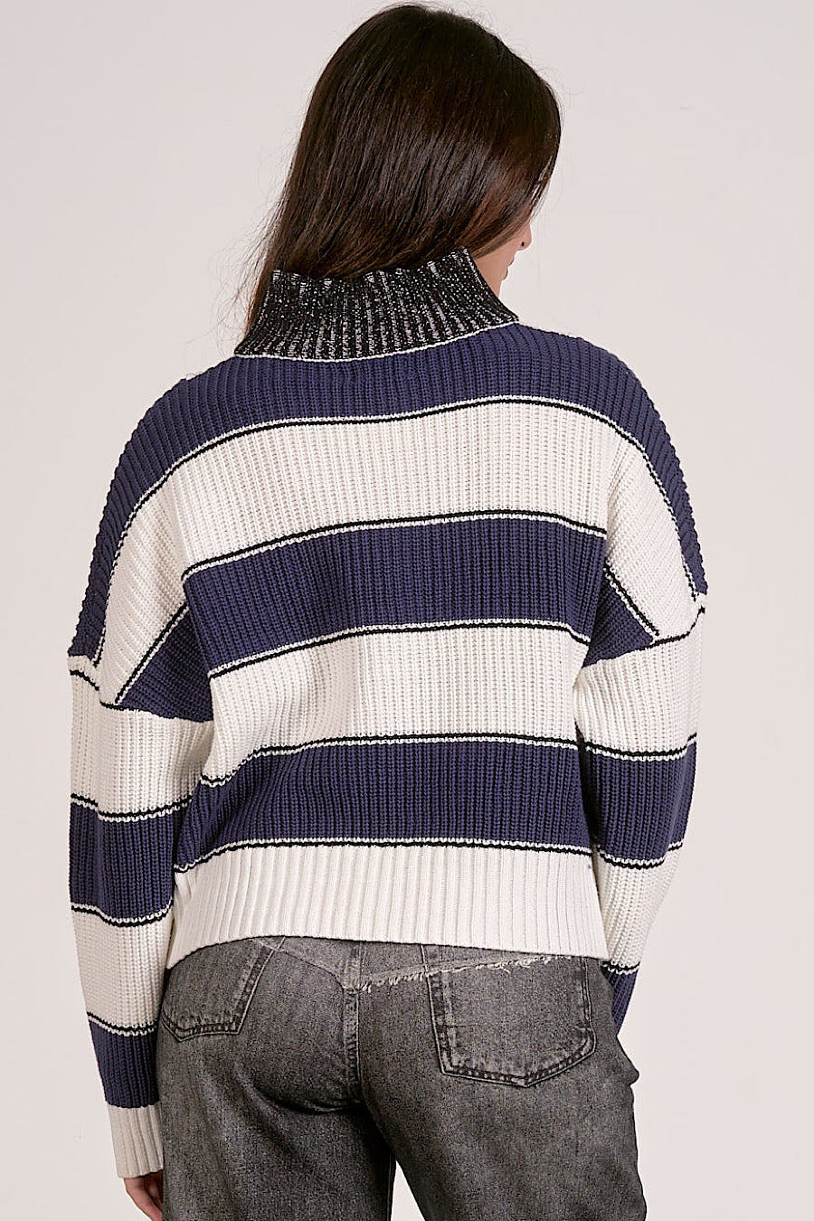 Nielsen Stripe Zip Collar Pullover Sweater Navy