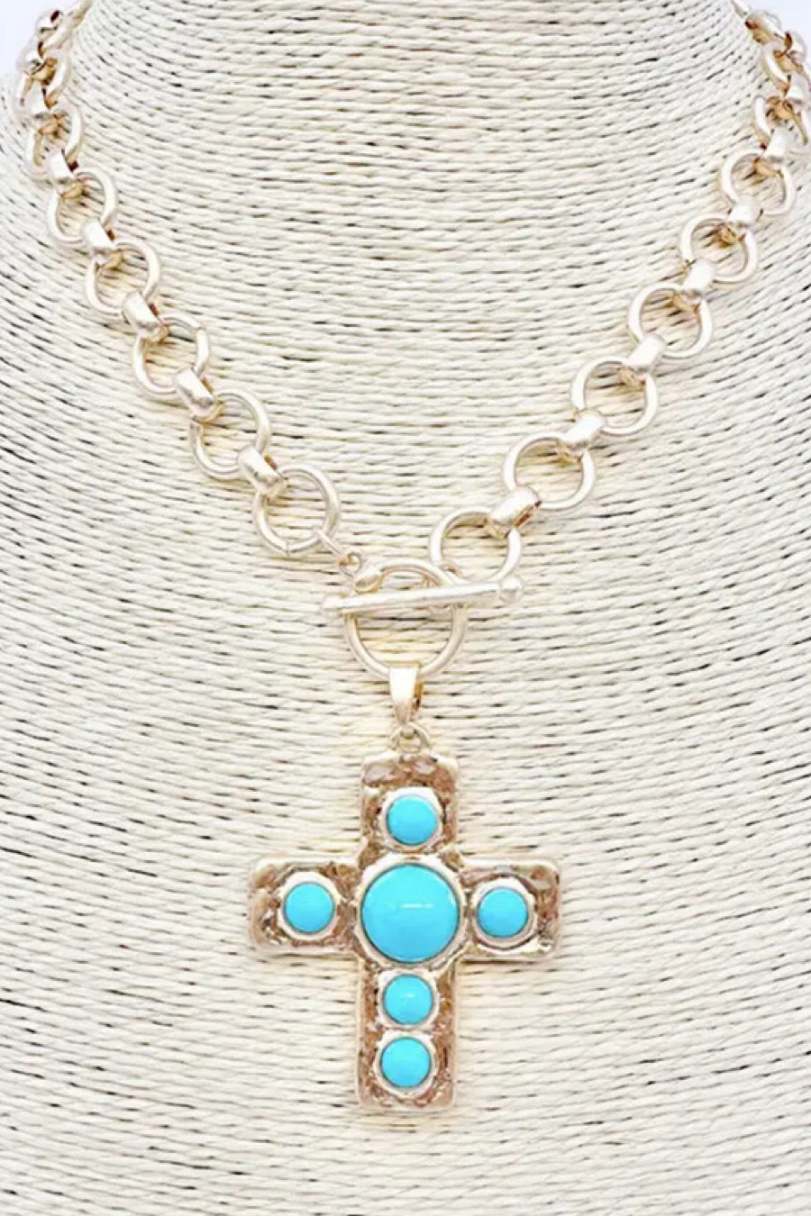 Turquoise Cross on Gold Chain Necklace