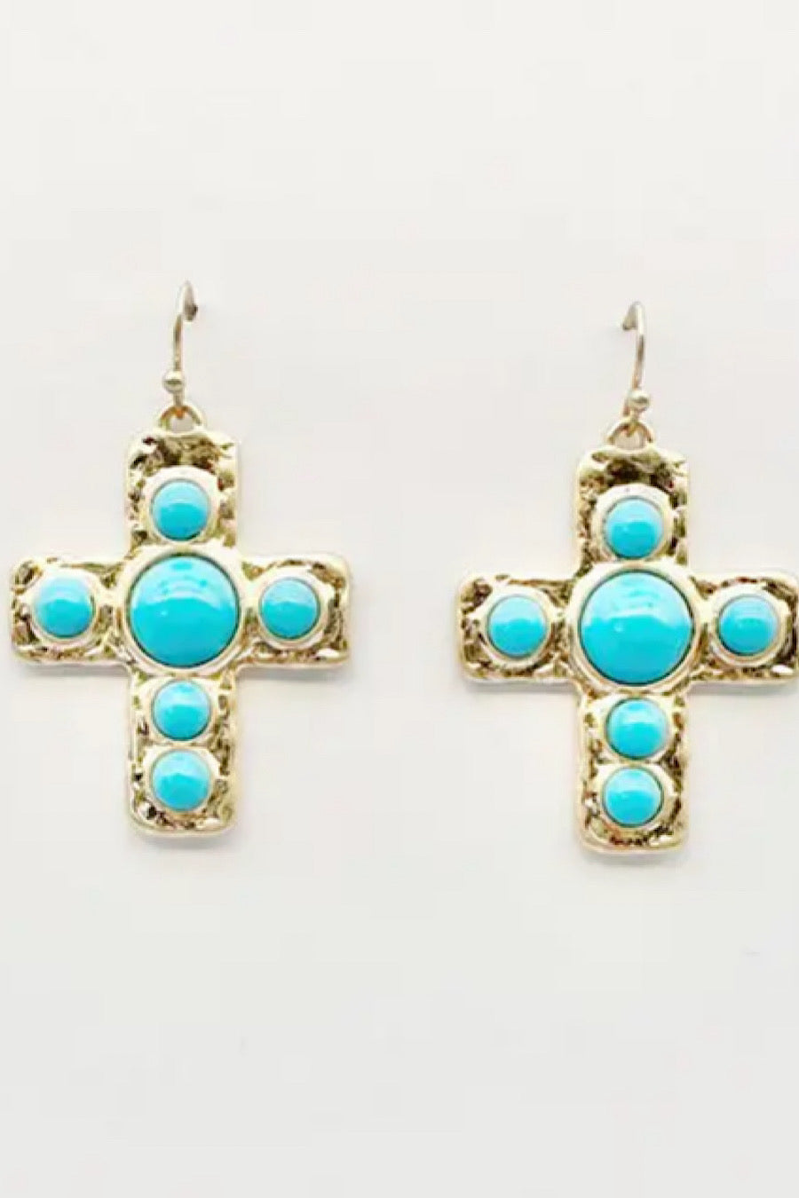 Turquoise Cross Drop Earrings Gold