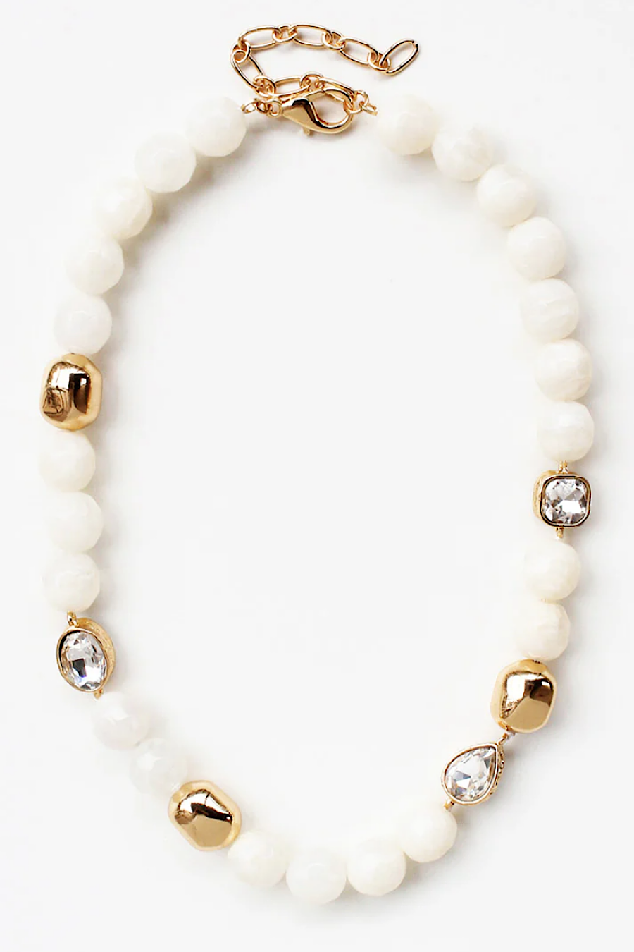 Cream or Grey Stone Beaded Necklace with Rhinestone