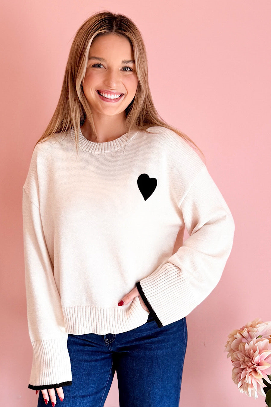 With a Black Heart Sweater in White