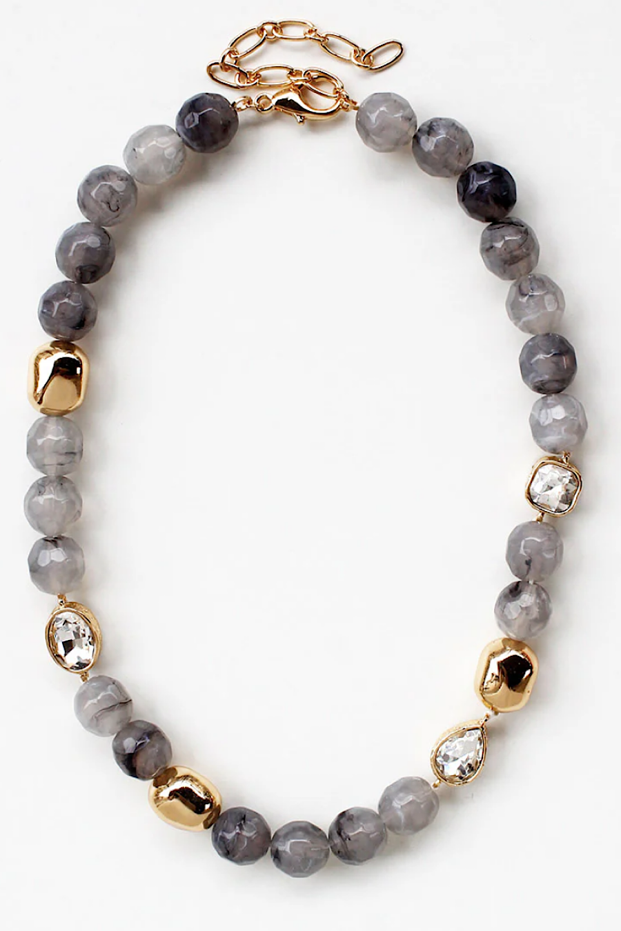 Cream or Grey Stone Beaded Necklace with Rhinestone