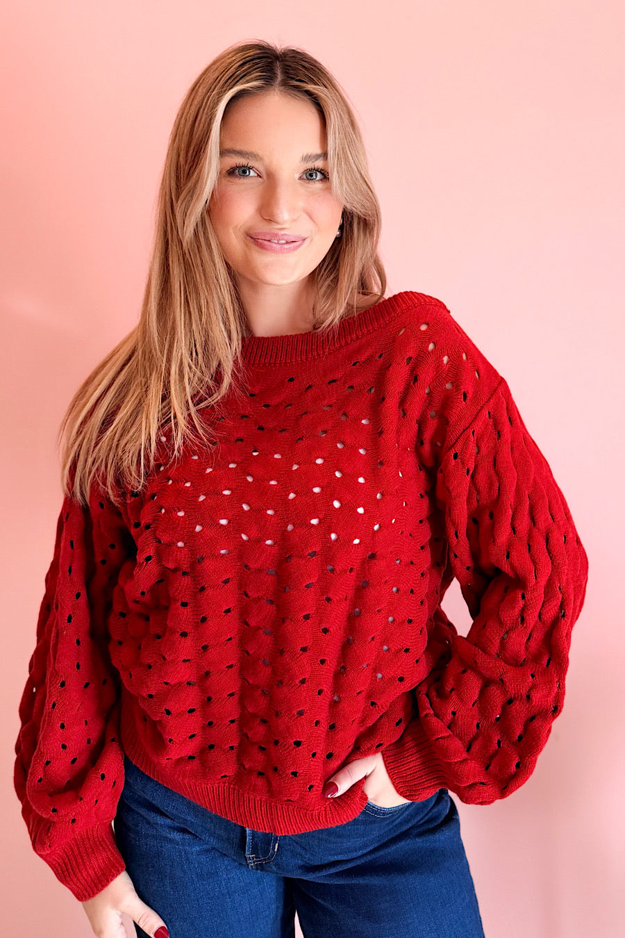 Adrienne Open Knit Sweater Red