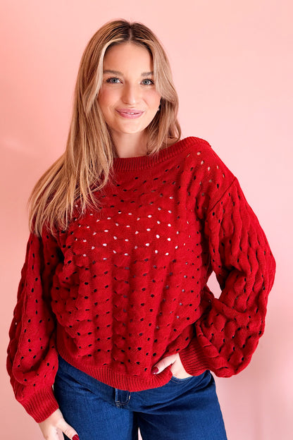 Adrienne Open Knit Sweater Red