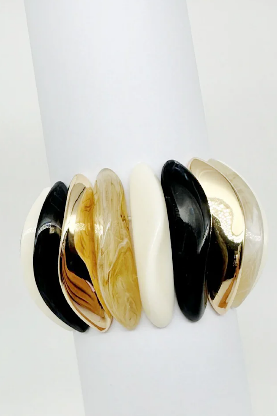 Chunky Acrylic Stretchy Bracelet in Tan or Black