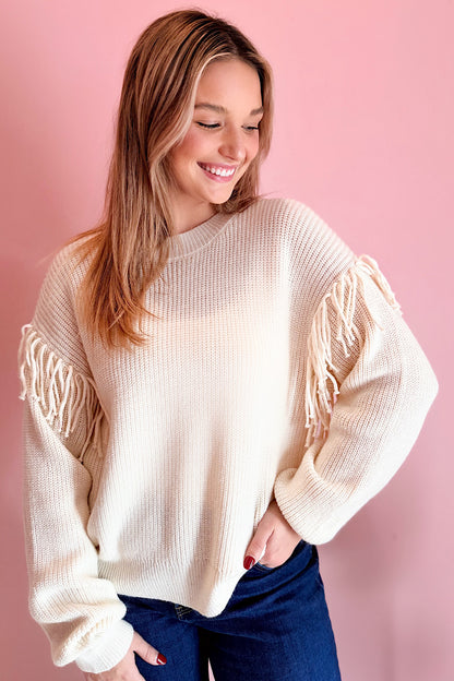 Being the West Fringe Sweater in Cream
