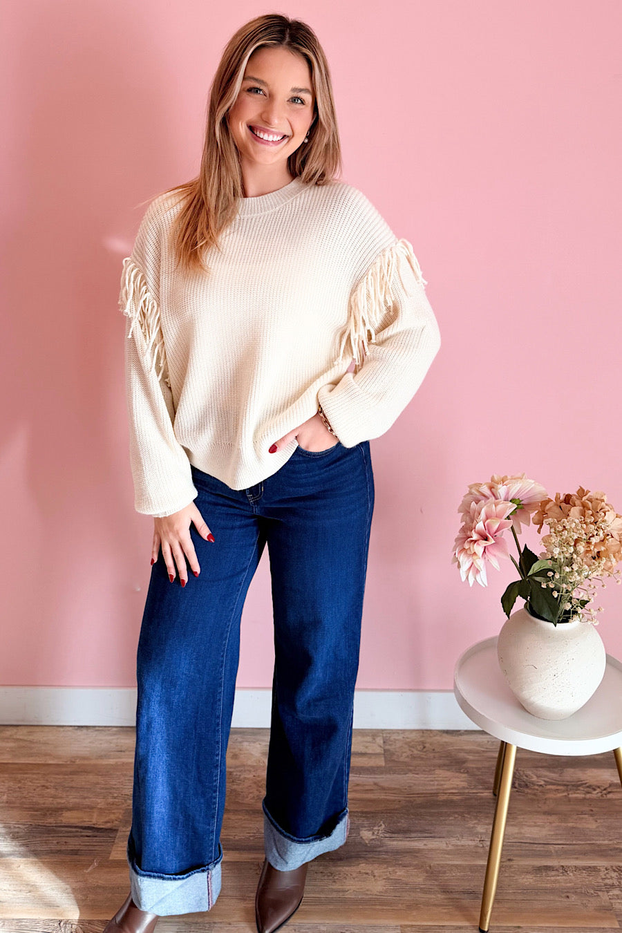 Being the West Fringe Sweater in Cream