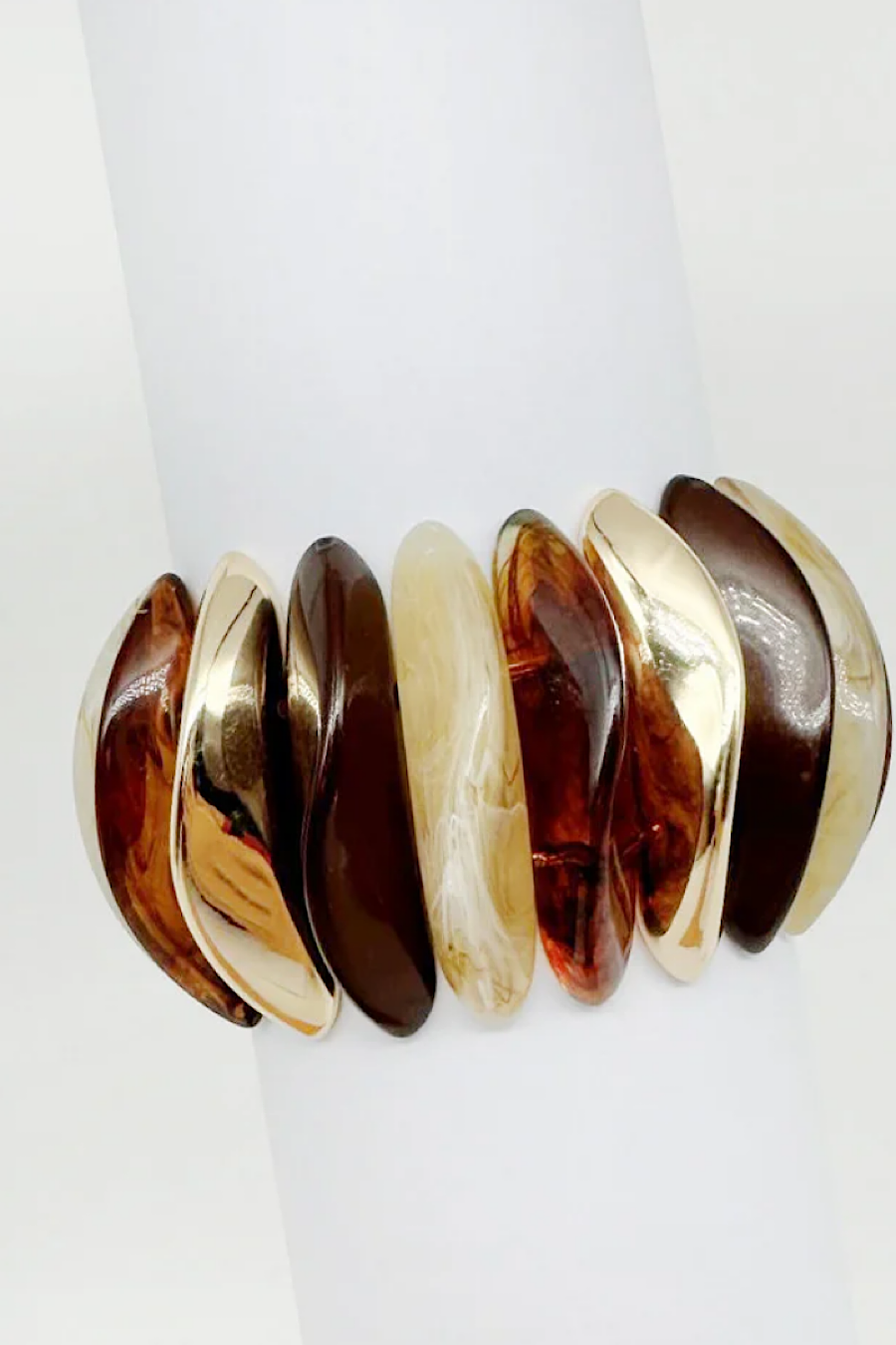 Chunky Acrylic Stretchy Bracelet in Tan or Black