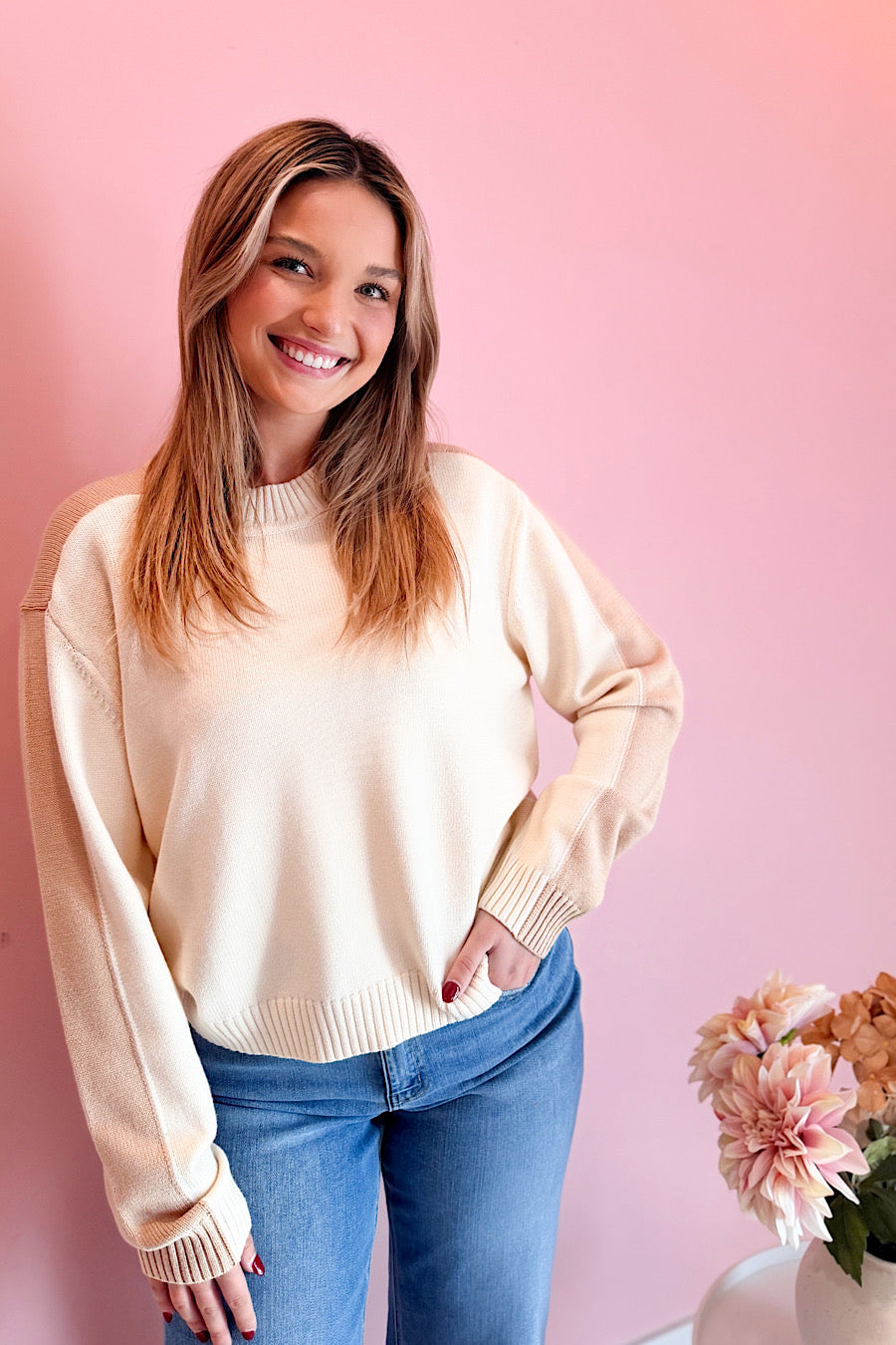 Pick a Side Double Sided Sweater Natural Tan