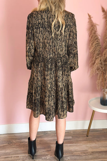 Gold Wisteria Neck Tie Pleated Dress