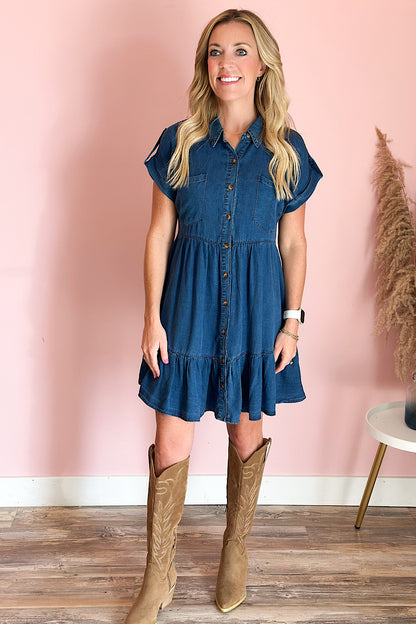 Apple Cider Dark Denim Tiered Dress