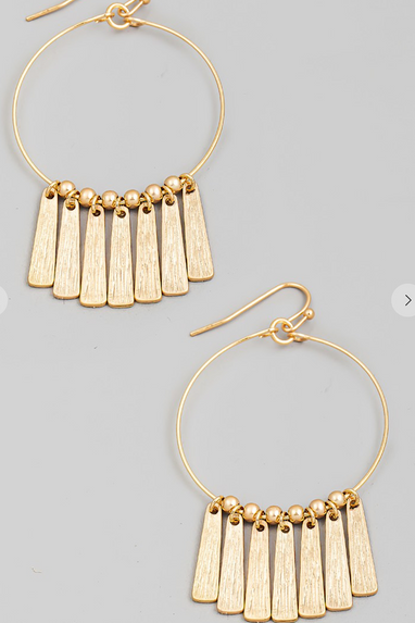 Flat Bar Fringe Circle Drop Earrings.