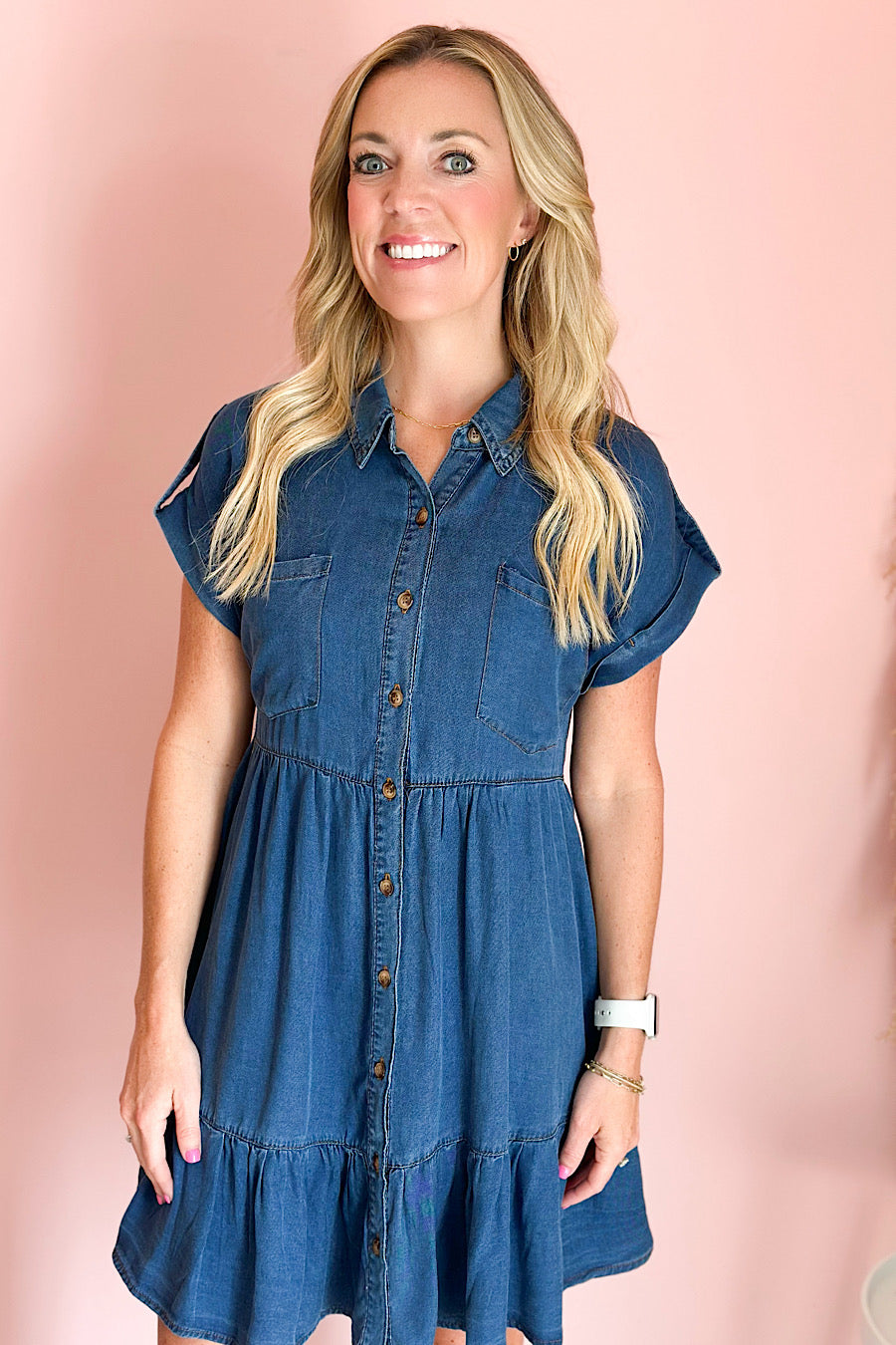 Apple Cider Dark Denim Tiered Dress
