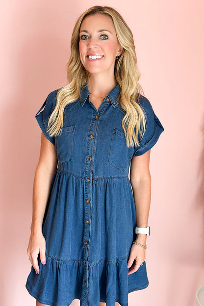 Apple Cider Dark Denim Tiered Dress