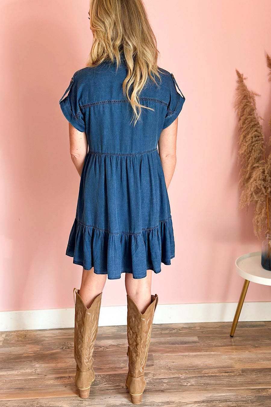 Apple Cider Dark Denim Tiered Dress