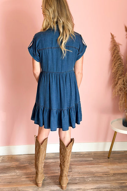 Apple Cider Dark Denim Tiered Dress