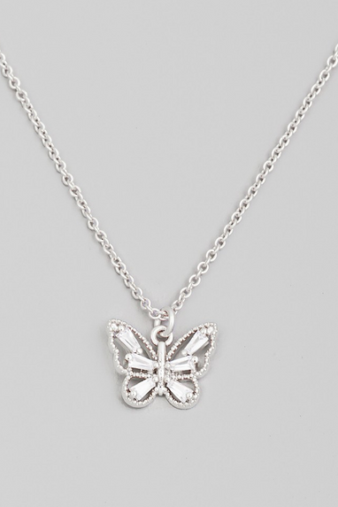 Rhinestone Butterfly Necklace in Gold or Silver