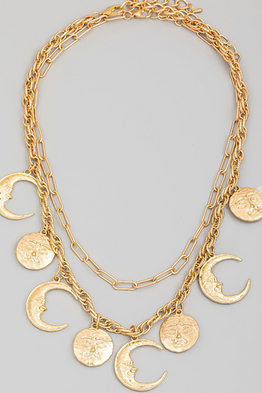 Hammered Coin & Moon Necklace