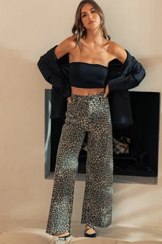 Wide Leg Leopard Print Pants