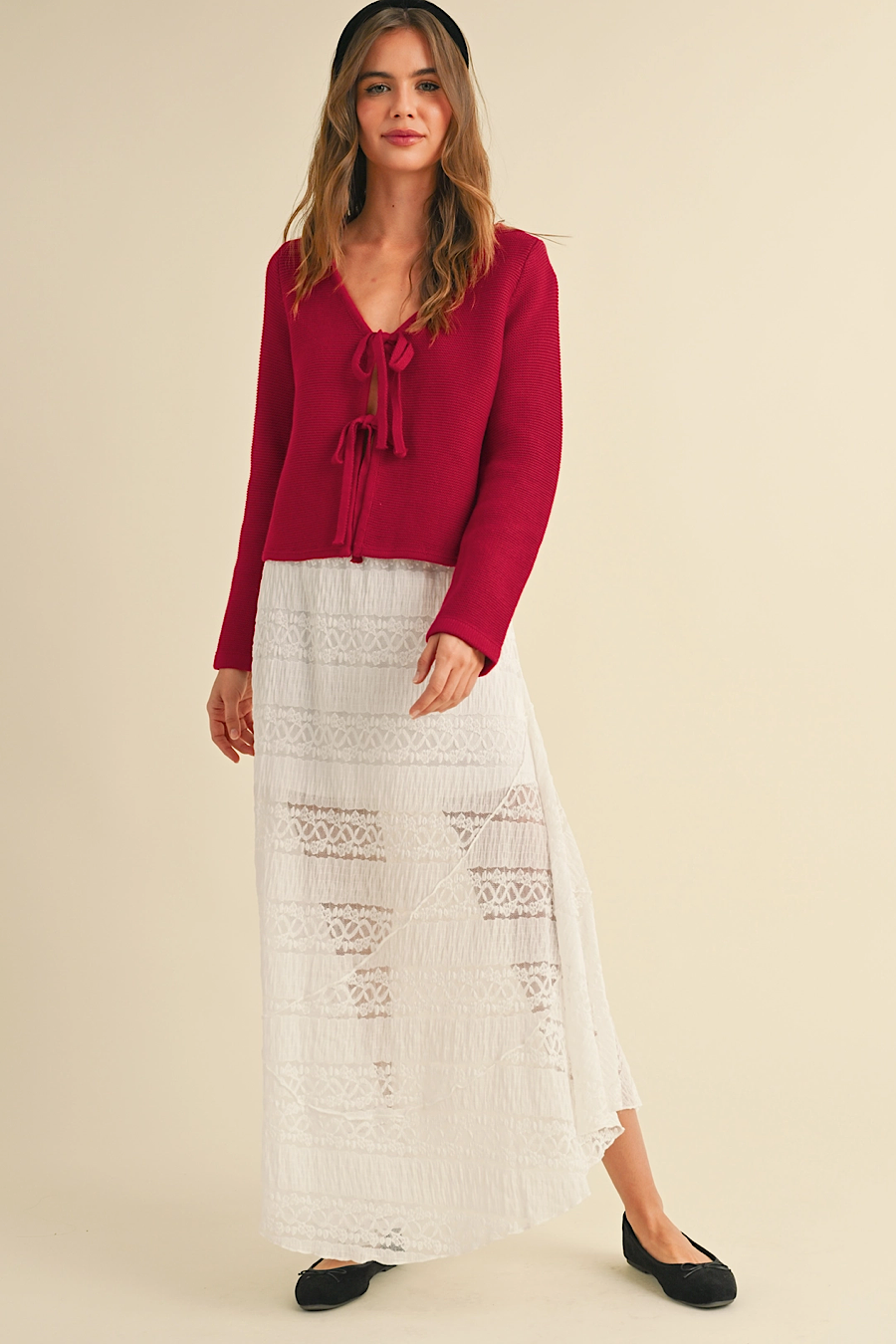 My Gift Tie Front Cardigan Red