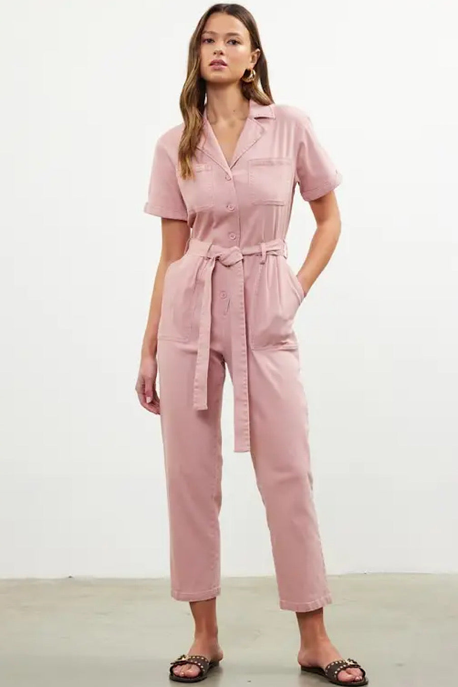 Kendall Belted Utility Jumpsuit Dusty Pink