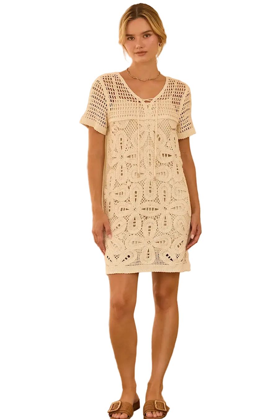 Afternoon Haze Crochet Mini Knit Dress