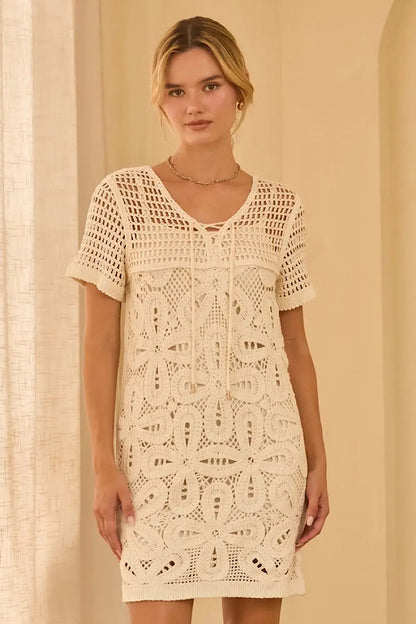 Afternoon Haze Crochet Mini Knit Dress