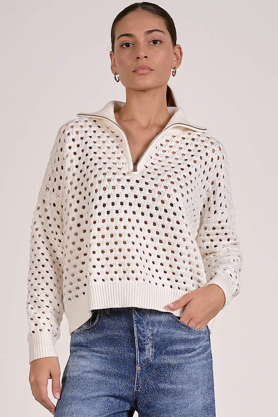 Bailey Open Knit Zip Sweater