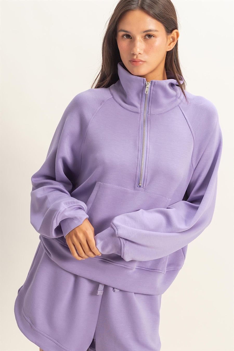 Dusty Purple Half Zip Collar Top