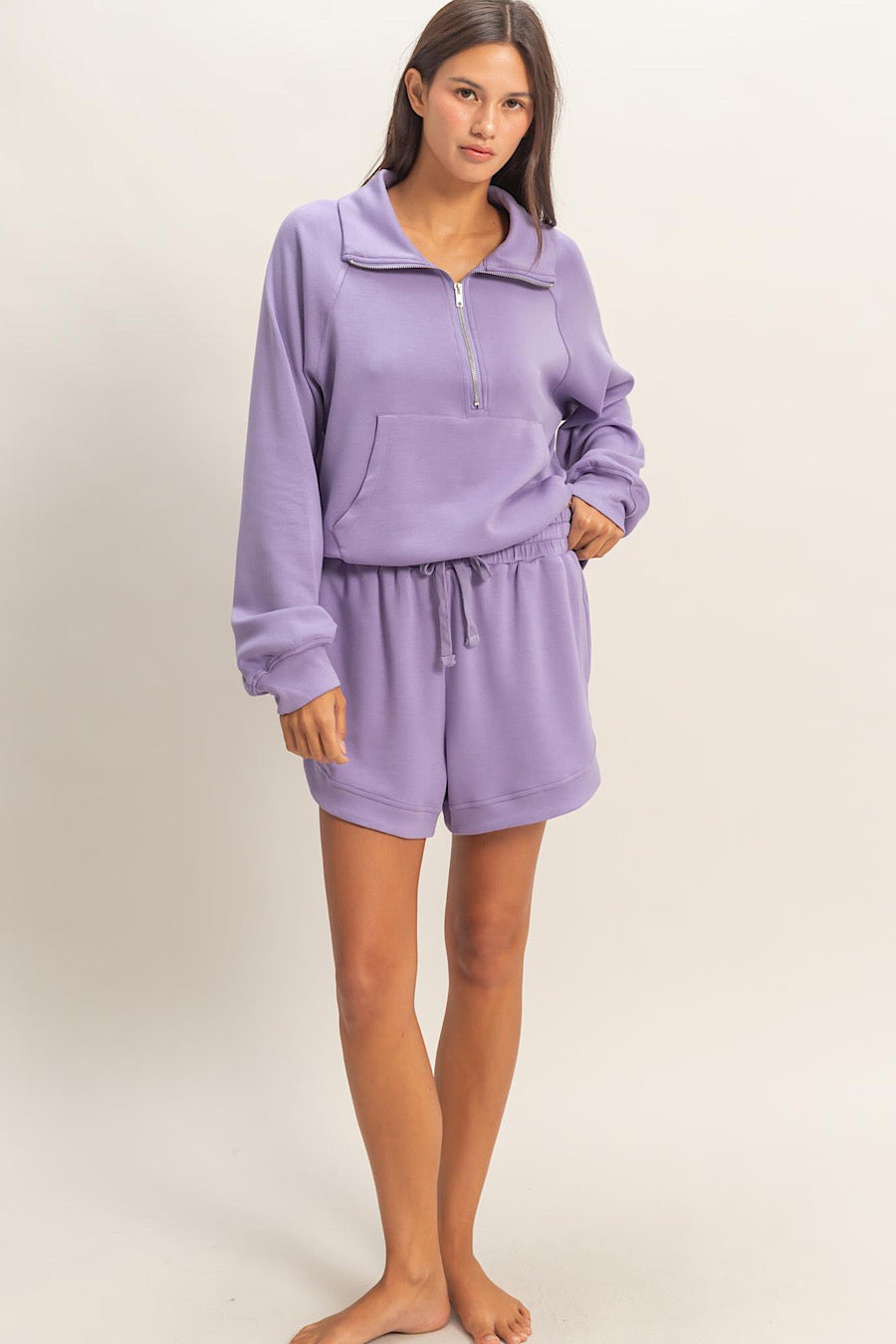 Dusty Purple Half Zip Collar Top