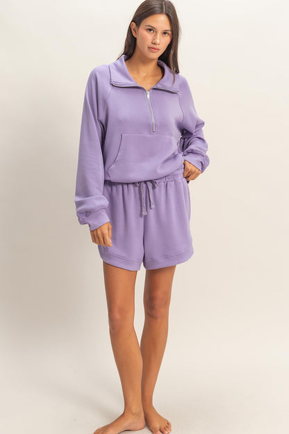 Dusty Purple Half Zip Collar Top