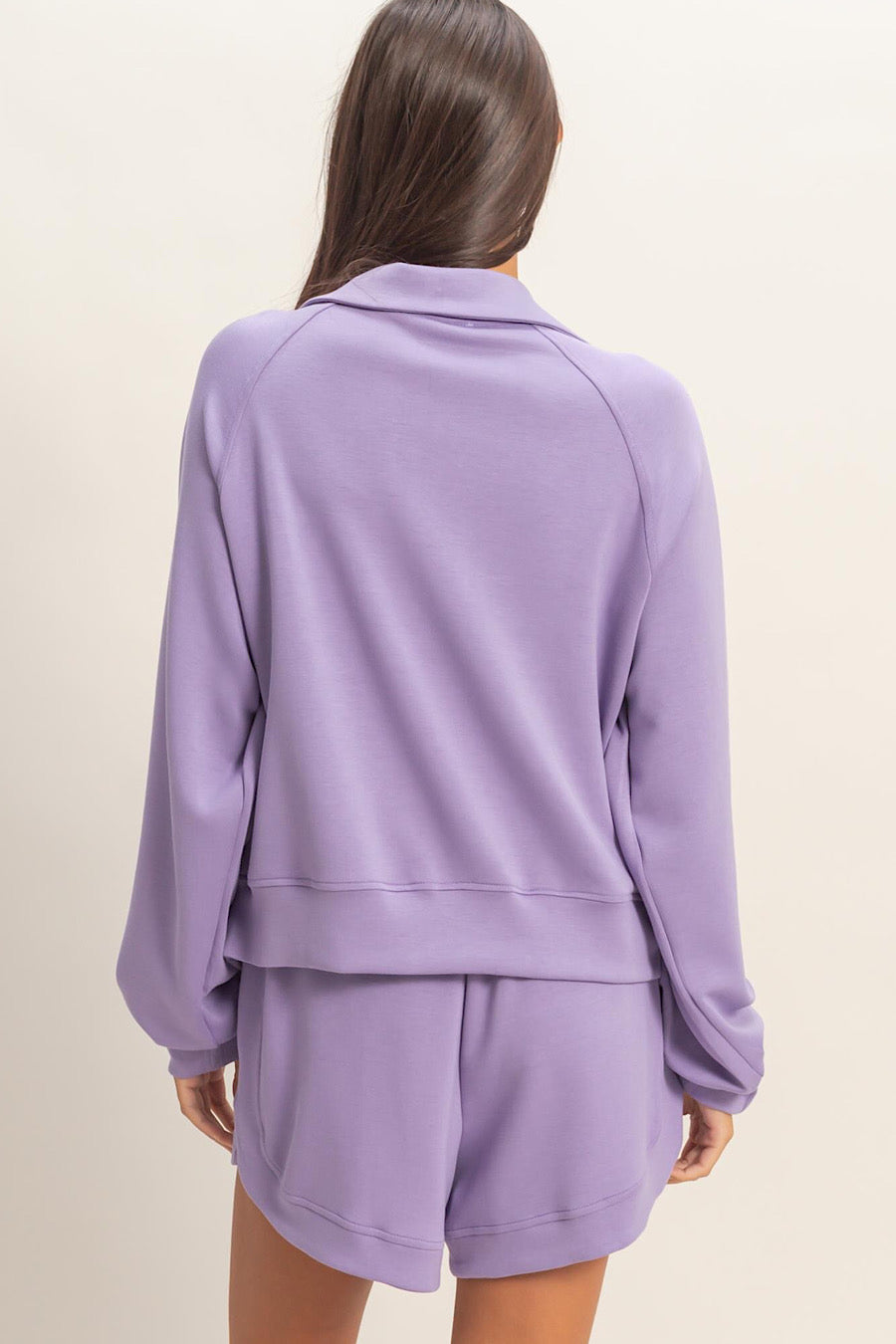 Dusty Purple Half Zip Collar Top