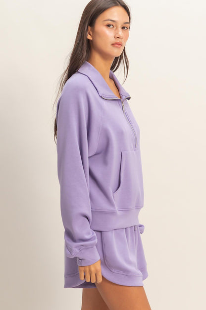 Dusty Purple Half Zip Collar Top