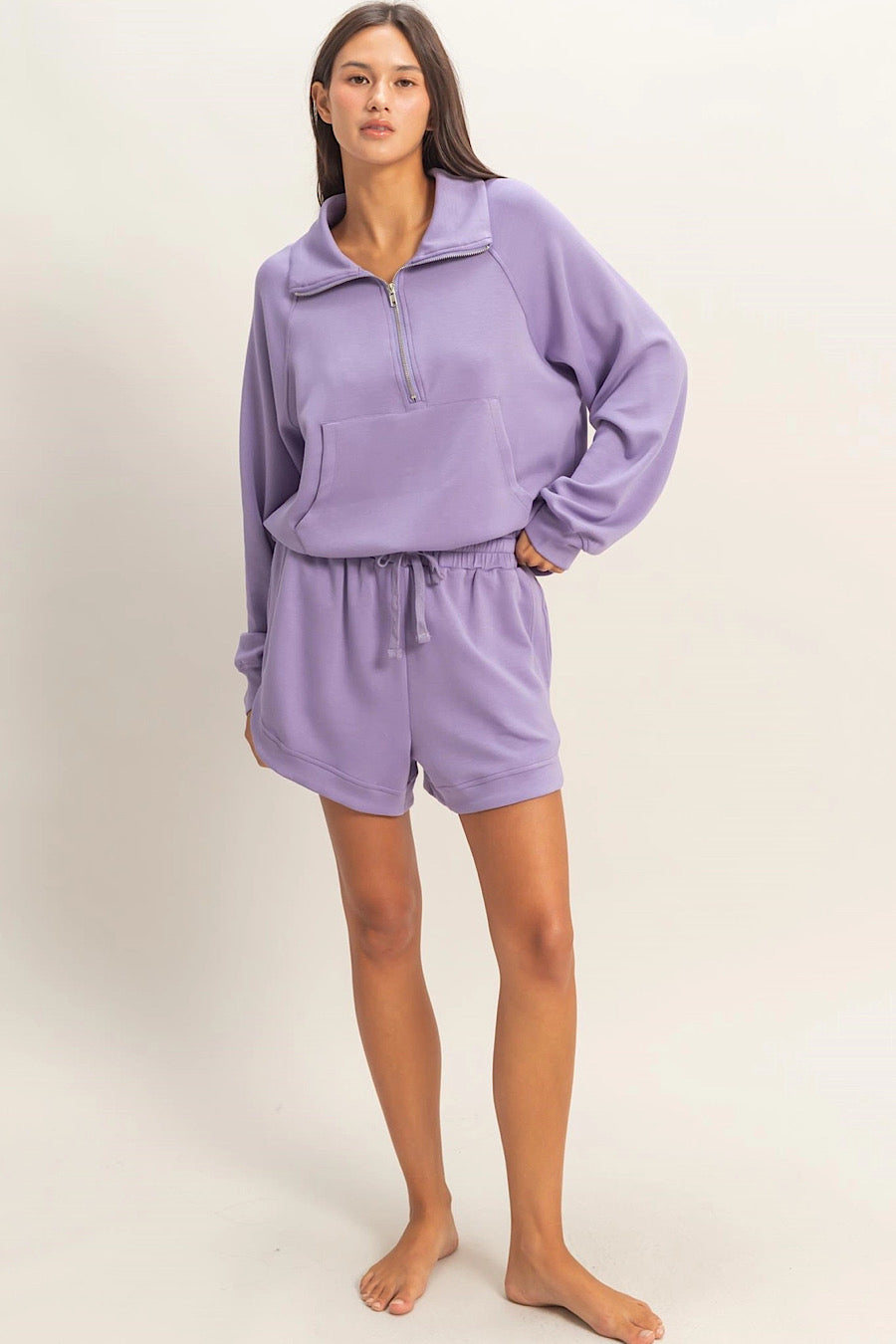 Dusty Purple Drawstring Sweat Shorts