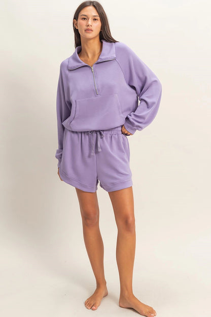 Dusty Purple Drawstring Sweat Shorts
