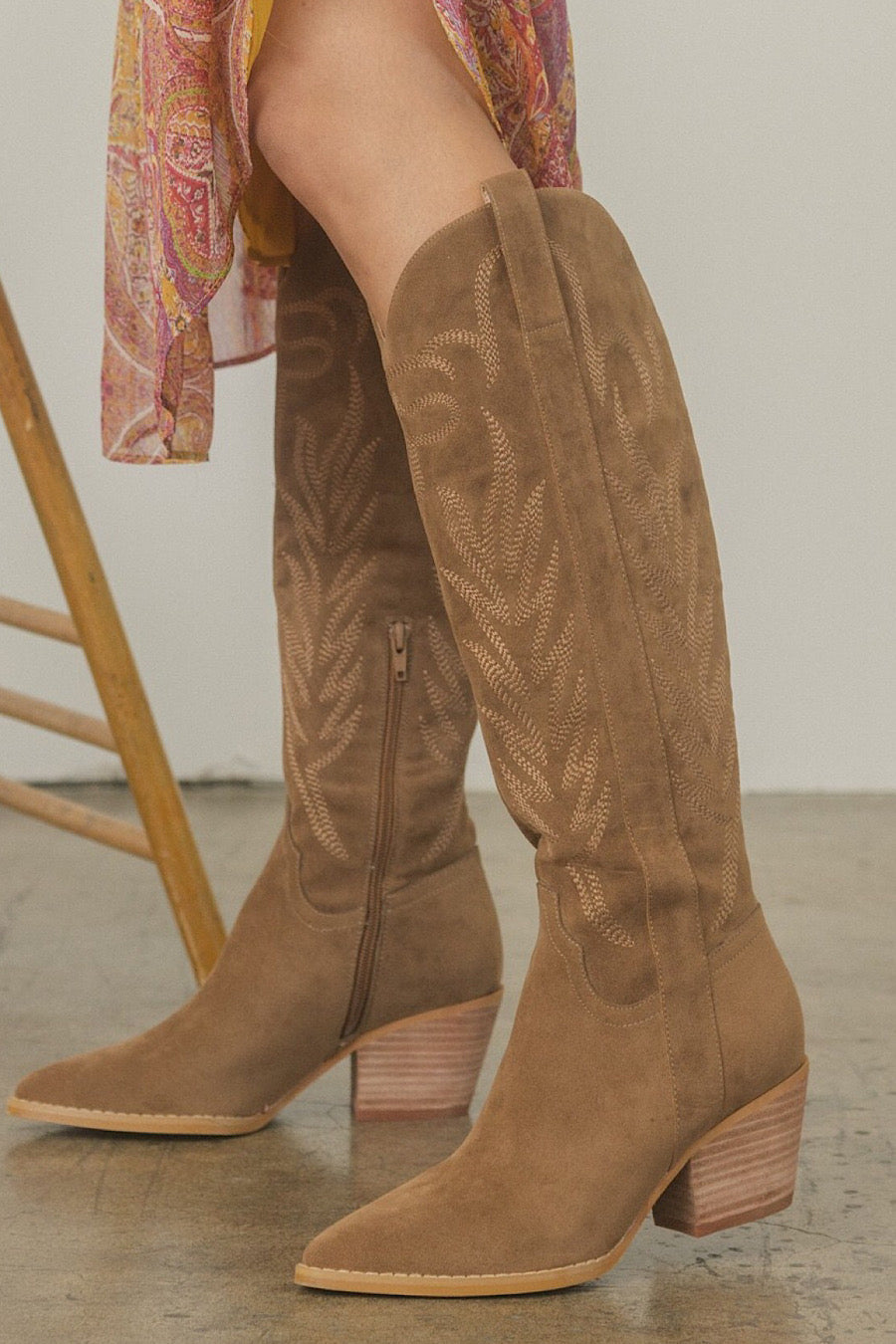 Samara Embroidered Boots in Brown