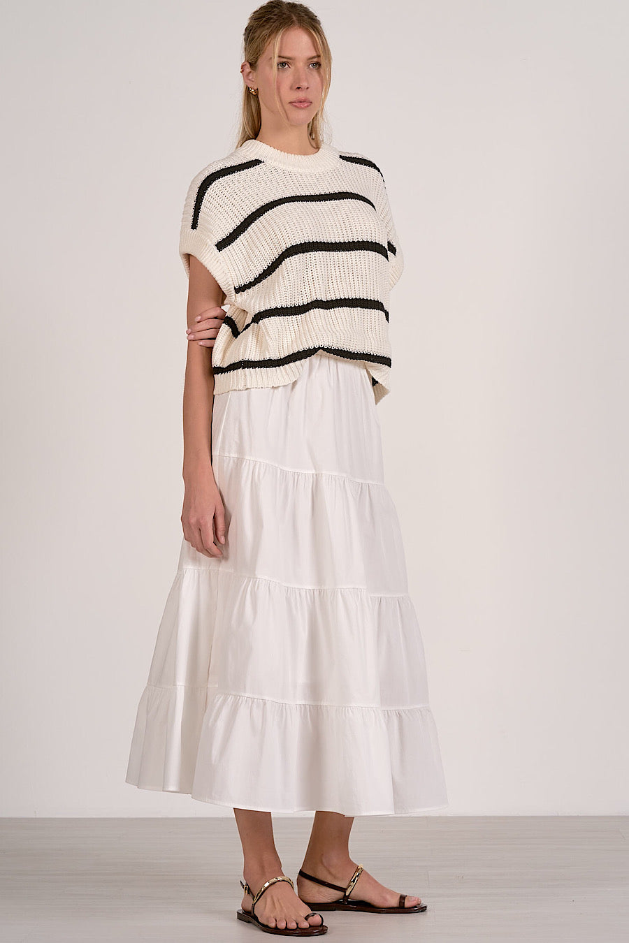 Opal Striped Front Tuck Midi Dress