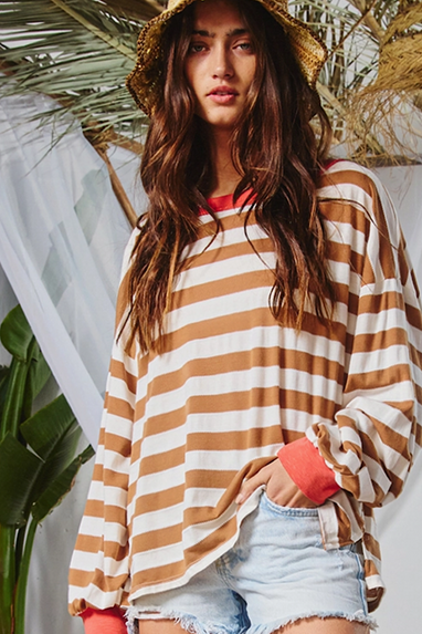 From the Bleachers Striped L/S T-Shirt Mocha