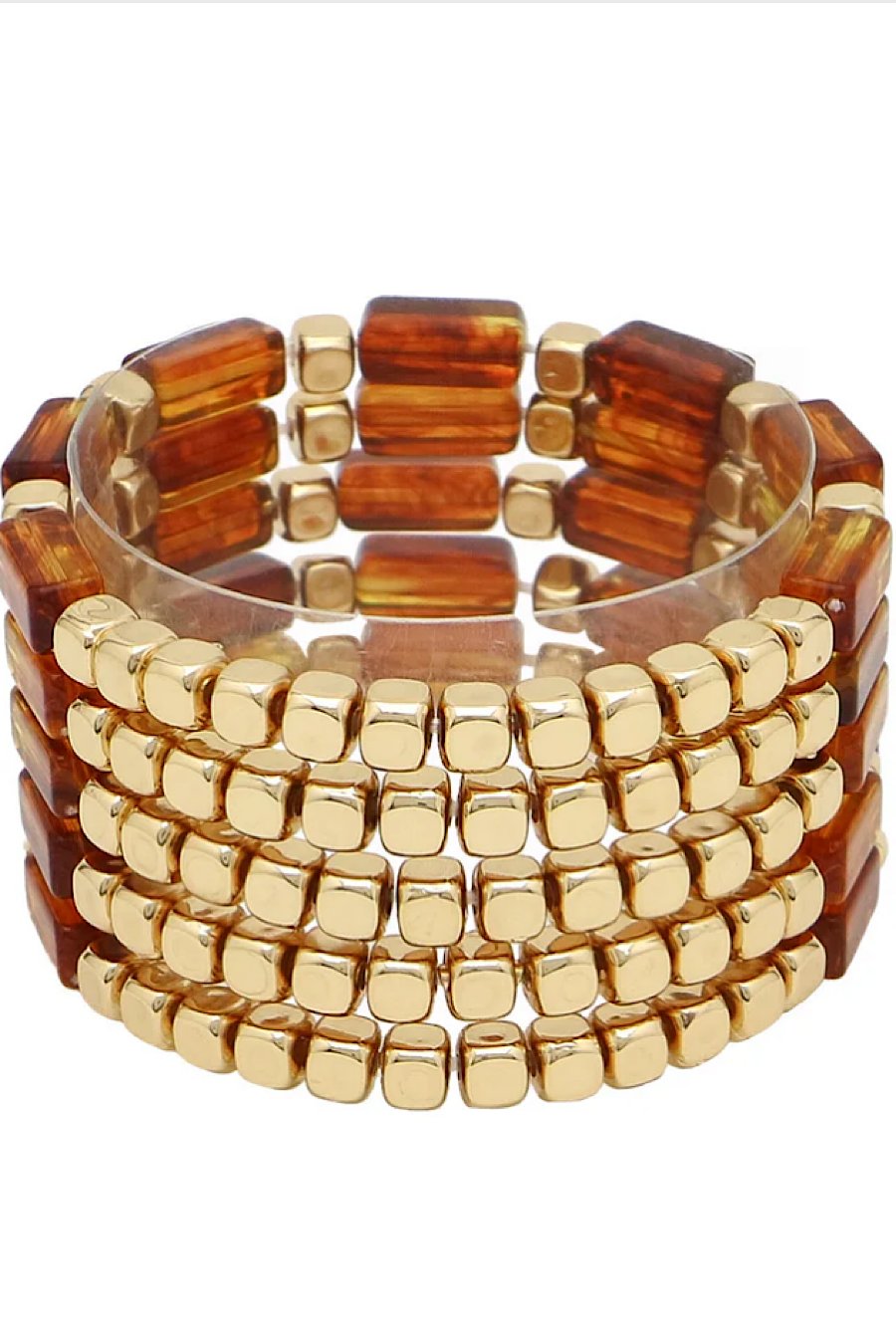 Tortoise Brown and Gold Beaded Bracelet Set