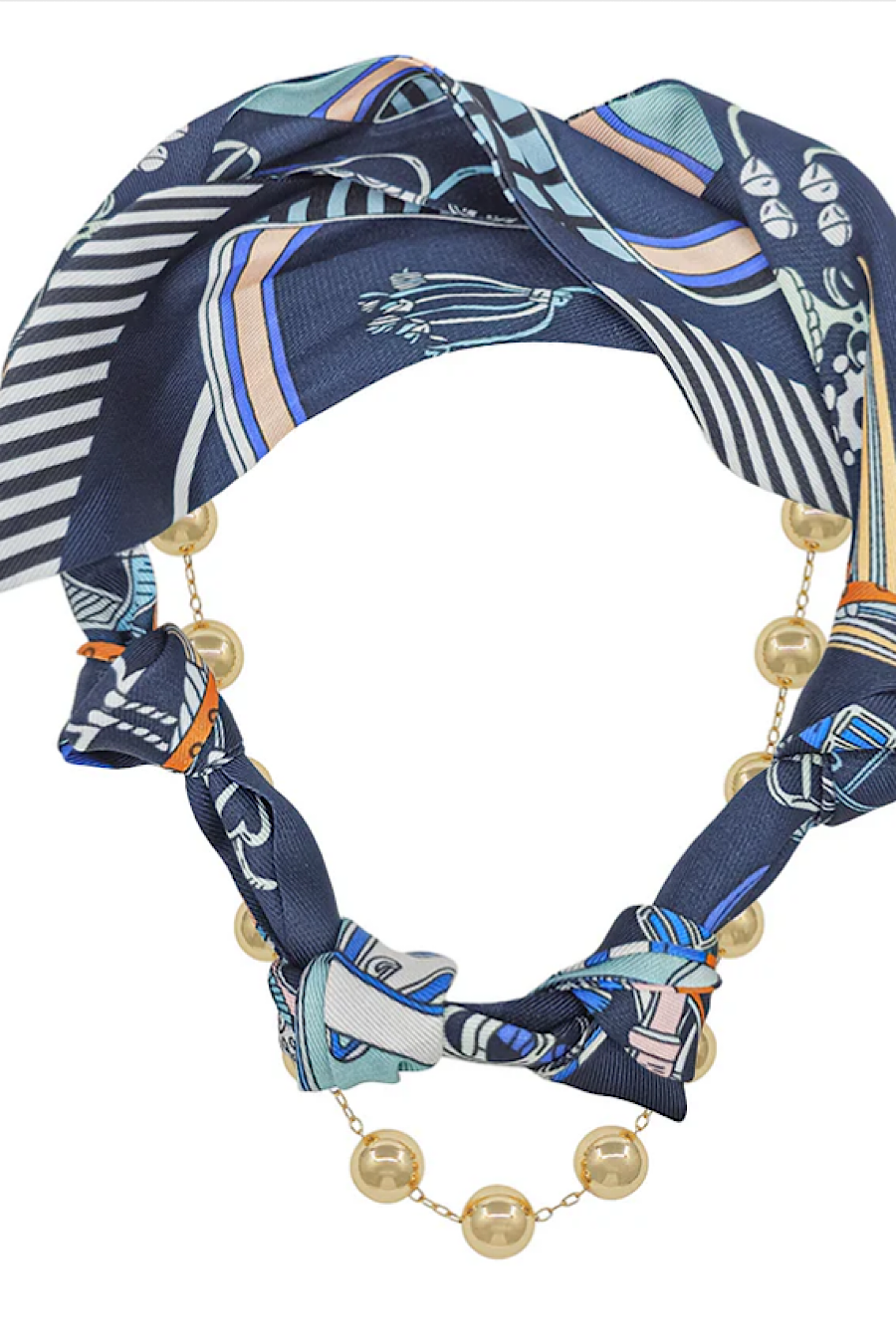 Scarf Double Strand Necklace in Gold & Blue
