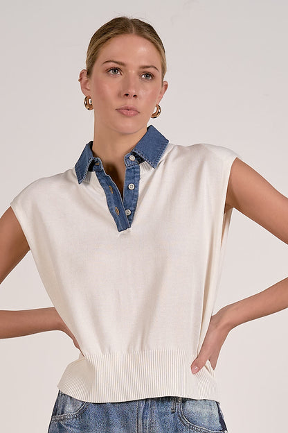 Professional Opinion Denim Collar Top