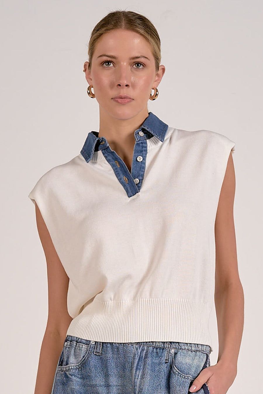 Professional Opinion Denim Collar Top