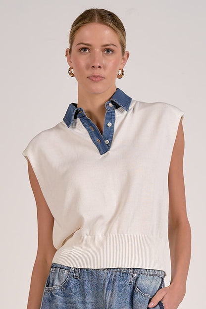 Professional Opinion Denim Collar Top