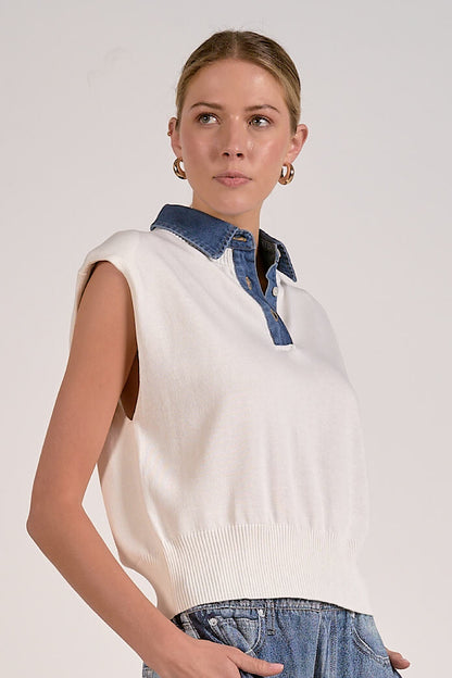 Professional Opinion Denim Collar Top