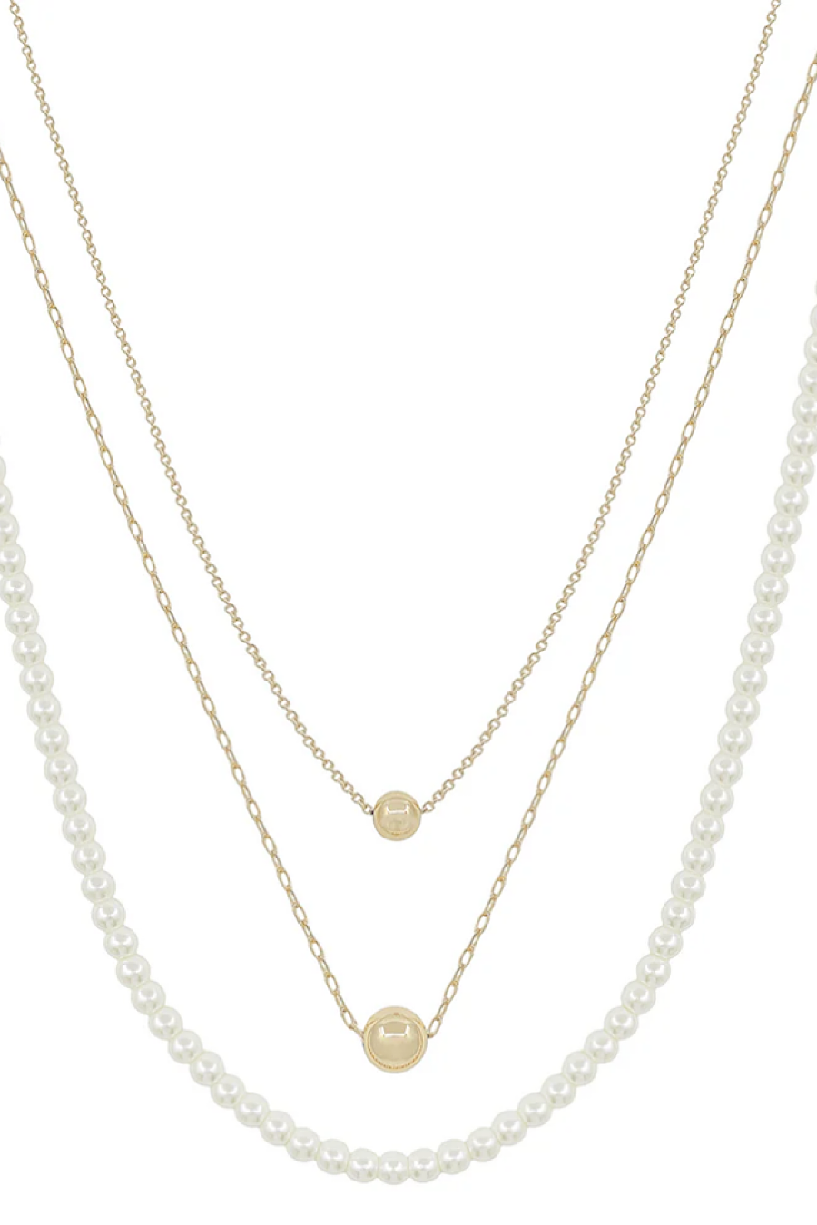 Triple Layered Pearl Necklace in Gold