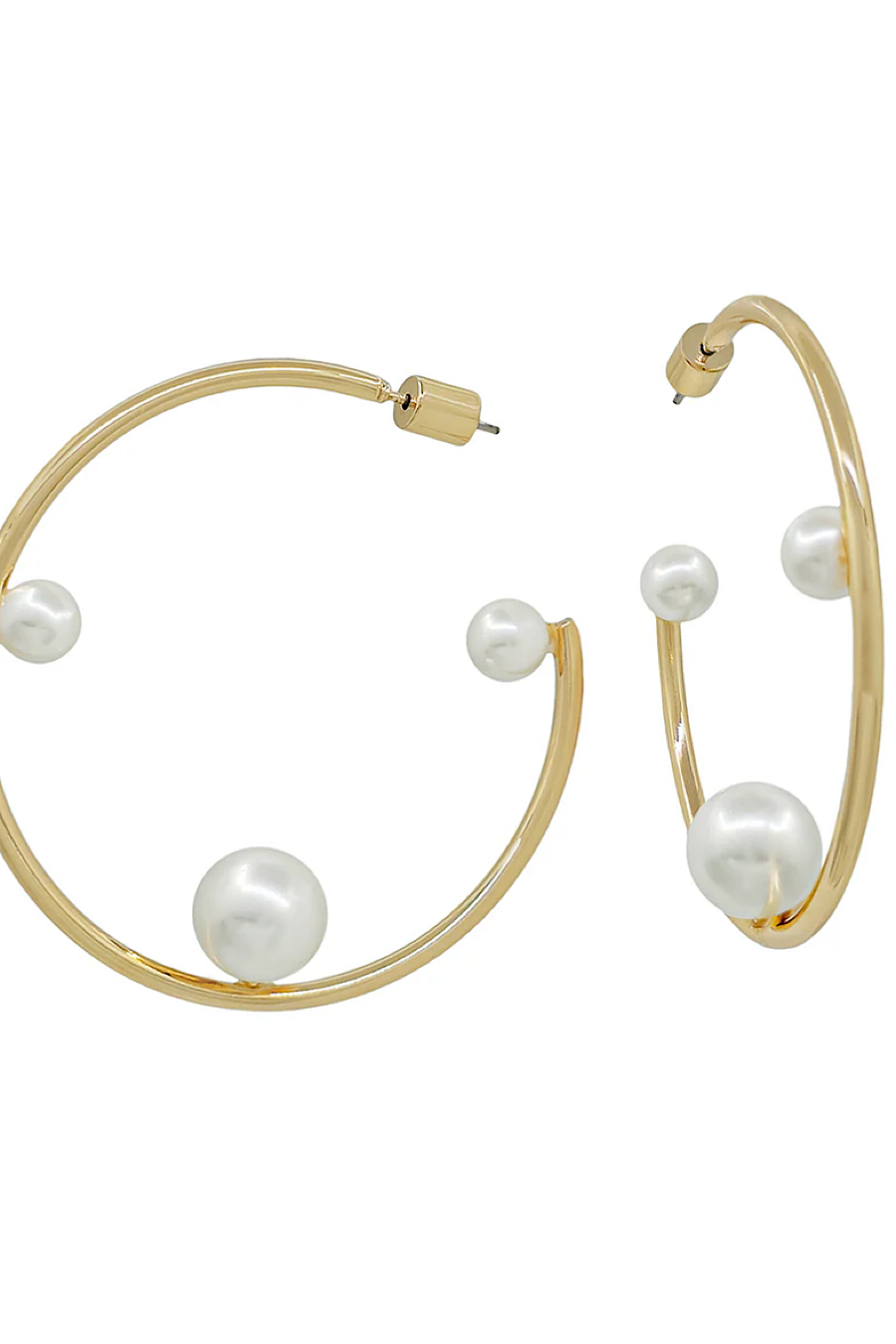 Gold and Pearl Inset Hoop Earrings