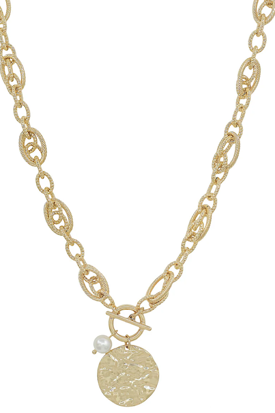 Hammered Coin & Pearl Necklace Gold